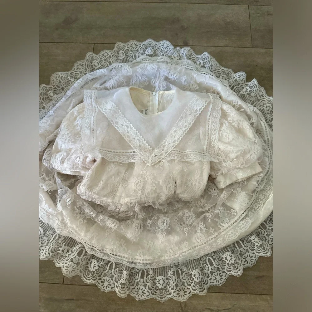 VINTAGE Gunne Sax Jessica McClintock Girls Lace Dress Size 7 Back Zip Lined
